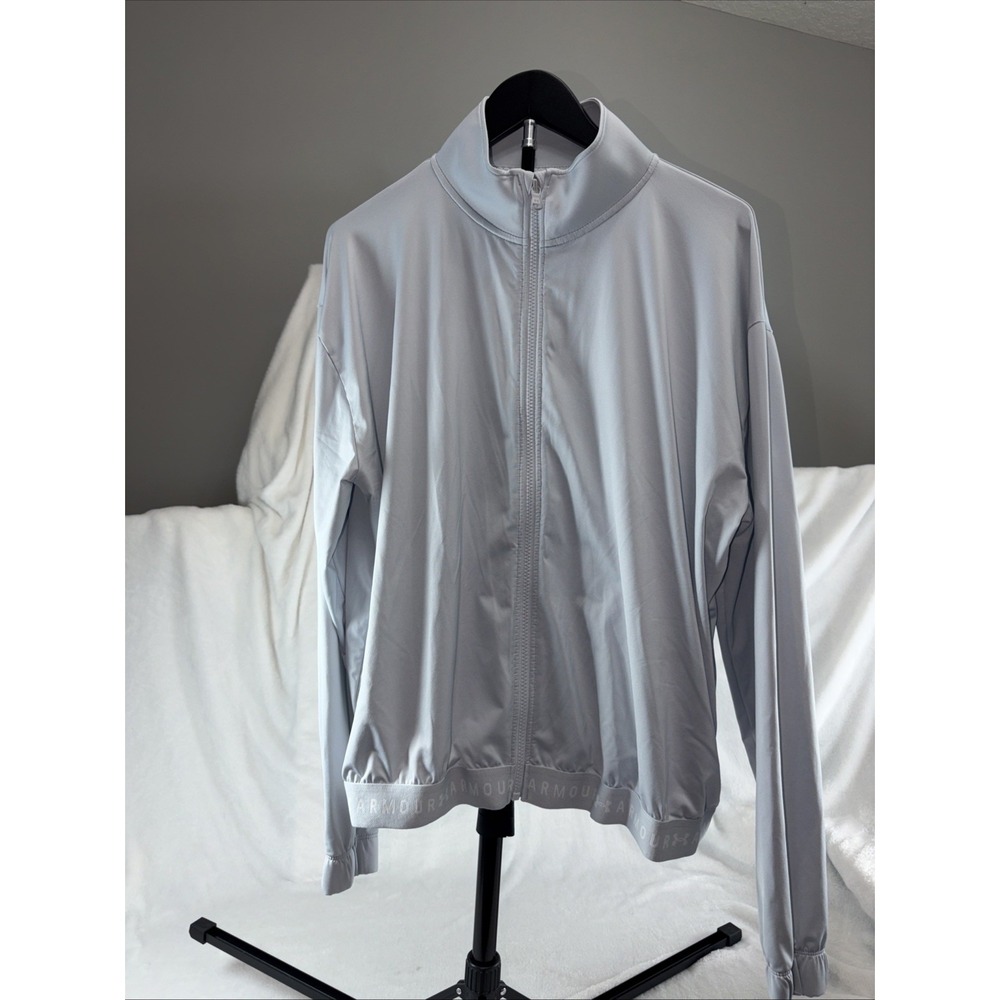 Under Armour HeatGear Track Jacket Womens XL Gray Full Zip‎ Lightweight Logo Y2K